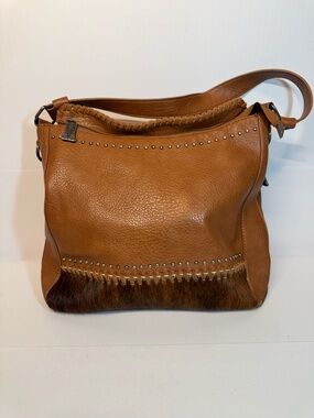 Trinity Ranch Cognac Western Studded Hair On Hide Hobo Shoulder Bag